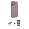 MARSİLYAN™- iPhone 12 Pro Kılıf Yankı Serisi - Siyah 34D Hayalet Izgaralı Cam + Shine Kamera Lens Koruma Cam - GS