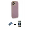 MARSİLYAN™- iPhone 12 Pro Kılıf Yankı Serisi - Siyah 34D Hayalet Izgaralı Cam + Shine Kamera Lens Koruma Cam - GD
