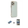 MARSİLYAN™- iPhone 12 Pro Kılıf Yankı Serisi - Siyah 34D Hayalet Izgaralı Cam + Shine Kamera Lens Koruma Cam - GD