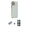 MARSİLYAN™- iPhone 12 Pro Kılıf Yankı Serisi - Siyah 34D Hayalet Izgaralı Cam + Shine Kamera Lens Koruma Cam - GS