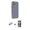 MARSİLYAN™- iPhone 12 Pro Kılıf Yankı Serisi - Siyah 34D Hayalet Izgaralı Cam + Shine Kamera Lens Koruma Cam - MI