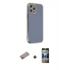 MARSİLYAN™- iPhone 12 Pro Kılıf Yankı Serisi - Siyah 34D Hayalet Izgaralı Cam + Shine Kamera Lens Koruma Cam - SABE