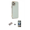 MARSİLYAN™- iPhone 12 Pro Kılıf Yankı Serisi - Siyah 34D Hayalet Izgaralı Cam + Shine Kamera Lens Koruma Cam - SABE