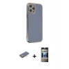 MARSİLYAN™- iPhone 12 Pro Kılıf Yankı Serisi - Siyah 34D Hayalet Izgaralı Cam + Renkli Kamera Lens Koruma Cam - TU