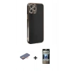 MARSİLYAN™- iPhone 12 Pro Kılıf Yankı Serisi - Siyah 34D Hayalet Izgaralı Cam + Renkli Kamera Lens Koruma Cam - TU