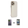 MARSİLYAN™- iPhone 12 Pro Kılıf Yankı Serisi - Siyah 34D Hayalet Izgaralı Cam + Neon Fosforlu Kamera Lens - YL