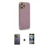 MARSİLYAN™- iPhone 12 Pro Kılıf Yankı Serisi - Siyah 34D Hayalet Izgaralı Cam + Neon Fosforlu Kamera Lens - YL