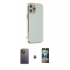 MARSİLYAN™- iPhone 12 Pro Kılıf Yankı Serisi - Siyah 34D Hayalet Izgaralı Cam + Neon Fosforlu Kamera Lens - YL