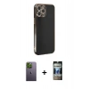 MARSİLYAN™- iPhone 12 Pro Kılıf Yankı Serisi - Siyah 34D Hayalet Izgaralı Cam + Neon Fosforlu Kamera Lens - YL