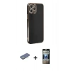 MARSİLYAN™- iPhone 12 Pro Kılıf Yankı Serisi - Siyah 34D Hayalet Izgaralı Cam + Renkli Kamera Lens Koruma Cam - YL