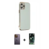 MARSİLYAN™- iPhone 12 Pro Kılıf Yankı Serisi - Siyah 360 Mat Full Body Arka Koruyucu + Neon Fosforlu Kamera Lens - SI