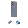 MARSİLYAN™- iPhone 12 Pro Kılıf Yankı Serisi - Siyah 3D Antistatik Cam Ekran Koruyucu + Shine Kamera Lens Koruma Cam - SH