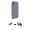 MARSİLYAN™- iPhone 12 Pro Kılıf Yankı Serisi - Siyah 3D Antistatik Cam Ekran Koruyucu + Shine Kamera Lens Koruma Cam - GS