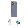 MARSİLYAN™- iPhone 12 Pro Kılıf Yankı Serisi - Siyah 3D Antistatik Cam Ekran Koruyucu + Shine Kamera Lens - GD