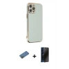 MARSİLYAN™- iPhone 12 Pro Kılıf Yankı Serisi - Siyah 3D Antistatik Hayalet Cam Ekran Koruyucu + Shine Kamera Lens Koruma Cam - GD