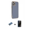MARSİLYAN™- iPhone 12 Pro Kılıf Yankı Serisi - Siyah 3D Antistatik Hayalet Cam Ekran Koruyucu + Shine Kamera Lens Koruma Cam - GD