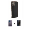 MARSİLYAN™- iPhone 12 Pro Kılıf Yankı Serisi - Siyah 3D Antistatik Hayalet Cam Ekran Koruyucu + Neon Fosforlu Kamera Lens - MI