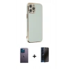 MARSİLYAN™- iPhone 12 Pro Kılıf Yankı Serisi - Siyah 3D Antistatik Hayalet Cam Ekran Koruyucu + Neon Fosforlu Kamera Lens - MI