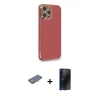 MARSİLYAN™- iPhone 12 Pro Kılıf Yankı Serisi - Siyah 3D Antistatik Hayalet Cam Ekran Koruyucu + Renkli Kamera Lens Koruma Cam - PE