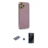 MARSİLYAN™- iPhone 12 Pro Kılıf Yankı Serisi - Siyah 3D Antistatik Hayalet Cam Ekran Koruyucu + Renkli Kamera Lens Koruma Cam - PE