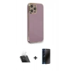 MARSİLYAN™- iPhone 12 Pro Kılıf Yankı Serisi - Siyah 3D Antistatik Hayalet Cam Ekran Koruyucu + Kamera Lens Koruma Cam - SF
