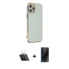 MARSİLYAN™- iPhone 12 Pro Kılıf Yankı Serisi - Siyah 3D Antistatik Hayalet Cam Ekran Koruyucu + Kamera Lens Koruma Cam - SF