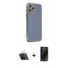 MARSİLYAN™- iPhone 12 Pro Kılıf Yankı Serisi - Siyah 3D Antistatik Hayalet Cam Ekran Koruyucu + Kamera Lens Koruma Cam - SF