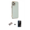 MARSİLYAN™- iPhone 12 Pro Kılıf Yankı Serisi - Siyah 3D Antistatik Hayalet Cam Ekran Koruyucu + Shine Kamera Lens Koruma Cam - SABE
