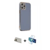 MARSİLYAN™- iPhone 12 Pro Kılıf Yankı Serisi - Siyah 3D Antistatik Seramik Nano Ekran Koruyucu + Rainbow Kamera Lens Koruma Cam - GD