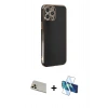 MARSİLYAN™- iPhone 12 Pro Kılıf Yankı Serisi - Siyah 3D Antistatik Seramik Nano Ekran Koruyucu + Rainbow Kamera Lens Koruma Cam - GD