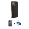 MARSİLYAN™- iPhone 12 Pro Kılıf Yankı Serisi - Siyah 3D Antistatik Seramik Nano Ekran Koruyucu + Neon Fosforlu Kamera Lens - MI