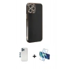 MARSİLYAN™- iPhone 12 Pro Kılıf Yankı Serisi - Siyah 3D Antistatik Seramik Nano Ekran Koruyucu + Shine Kamera Lens - MI