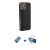 MARSİLYAN™- iPhone 12 Pro Kılıf Yankı Serisi - Siyah 3D Antistatik Seramik Nano Ekran Koruyucu + Metal Kamera Lens Koruma Cam - MI