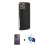 MARSİLYAN™- iPhone 12 Pro Kılıf Yankı Serisi - Siyah 3D Antistatik Seramik Nano Ekran Koruyucu + Neon Fosforlu Kamera Lens - SI
