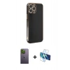 MARSİLYAN™- iPhone 12 Pro Kılıf Yankı Serisi - Siyah 3D Antistatik Seramik Nano Ekran Koruyucu + Neon Fosforlu Kamera Lens - YL