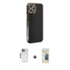 MARSİLYAN™- iPhone 12 Pro Kılıf Yankı Serisi - Siyah 6D Mat Seramik Hayalet Nano Ekran Koruyucu + Shine Kamera Lens - MI
