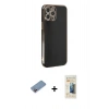 MARSİLYAN™- iPhone 12 Pro Kılıf Yankı Serisi - Siyah 6D Mat Seramik Hayalet Nano Ekran Koruyucu + Shine Kamera Lens Koruma Cam - PE