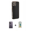 MARSİLYAN™- iPhone 12 Pro Kılıf Yankı Serisi - Siyah Polymer Nano Ekran Koruyucu + Neon Fosforlu Kamera Lens - BZ