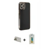 MARSİLYAN™- iPhone 12 Pro Kılıf Yankı Serisi - Siyah Polymer Nano Ekran Koruyucu + Rainbow Kamera Lens Koruma Cam - GD