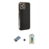 MARSİLYAN™- iPhone 12 Pro Kılıf Yankı Serisi - Siyah Polymer Nano Ekran Koruyucu + Metal Kamera Lens Koruma Cam - KI