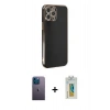 MARSİLYAN™- iPhone 12 Pro Kılıf Yankı Serisi - Siyah Polymer Nano Ekran Koruyucu + Neon Fosforlu Kamera Lens - MI