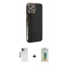 MARSİLYAN™- iPhone 12 Pro Kılıf Yankı Serisi - Siyah Polymer Nano Ekran Koruyucu + Shine Kamera Lens - MI