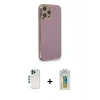 MARSİLYAN™- iPhone 12 Pro Kılıf Yankı Serisi - Siyah Polymer Nano Ekran Koruyucu + Shine Kamera Lens - MI
