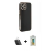MARSİLYAN™- iPhone 12 Pro Kılıf Yankı Serisi - Siyah Polymer Nano Ekran Koruyucu + Kamera Lens Koruma Cam - SF