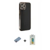 MARSİLYAN™- iPhone 12 Pro Kılıf Yankı Serisi - Siyah Polymer Nano Ekran Koruyucu + Shine Kamera Lens Koruma Cam - PE
