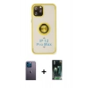 MARSİLYAN™- iPhone 12 Pro Kılıf Yörünge Çizgi - Şeffaf 360 Full Body Arka Koruyucu + Neon Fosforlu Kamera Lens - MI