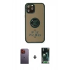 MARSİLYAN™- iPhone 12 Pro Kılıf Yörünge Çizgi - Şeffaf 360 Full Body Arka Koruyucu + Neon Fosforlu Kamera Lens - TU