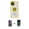 MARSİLYAN™- iPhone 12 Pro Kılıf Yörünge Çizgi - Şeffaf 360 Full Body Arka Koruyucu + Neon Fosforlu Kamera Lens - TU