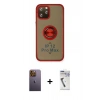 MARSİLYAN™- iPhone 12 Pro Kılıf Yörünge Çizgi - Şeffaf Uv Polymer Nano Ekran Koruyucu + Neon Fosforlu Kamera Lens - SI