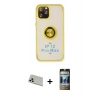MARSİLYAN™- iPhone 12 Pro Kılıf Yörünge Çizgi - Siyah 34D Hayalet Izgaralı Cam + Rainbow Kamera Lens Koruma Cam - GD
